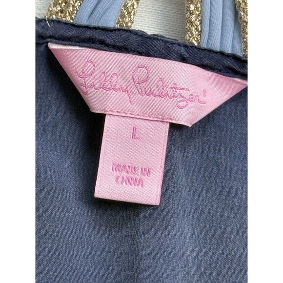 Lilly Pulitzer Crochet Racerback Camisole 100% Silk Tank Top Navy Sz Large New - Picture 7 of 7